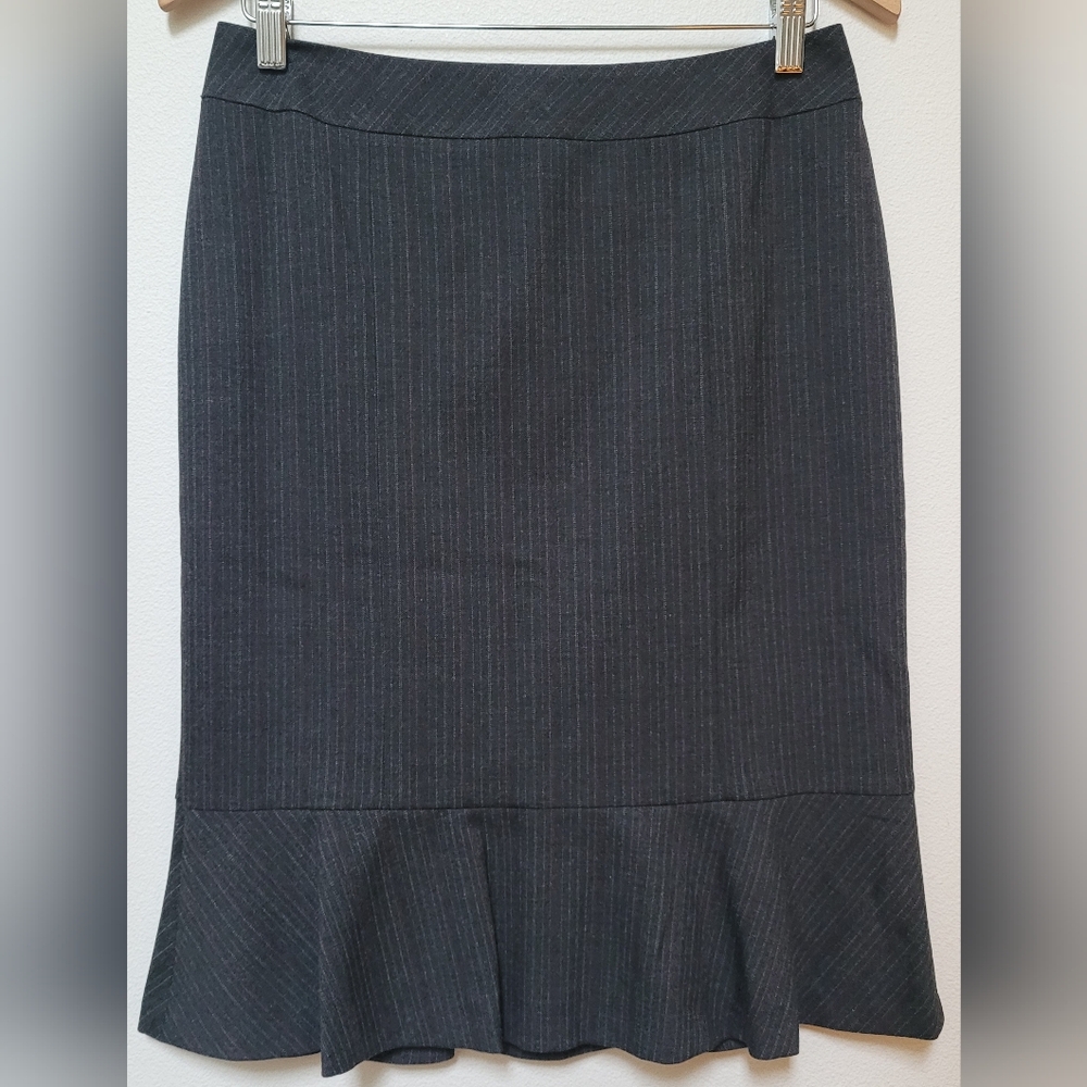 Semantiks Pinstriped Flared Pencil Skirt - Charcoal Gray, Red & White